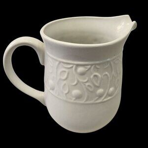 Tanglewood The Cellar 90s White Ceramic Pitcher Vase Embossed Design 8" Tall